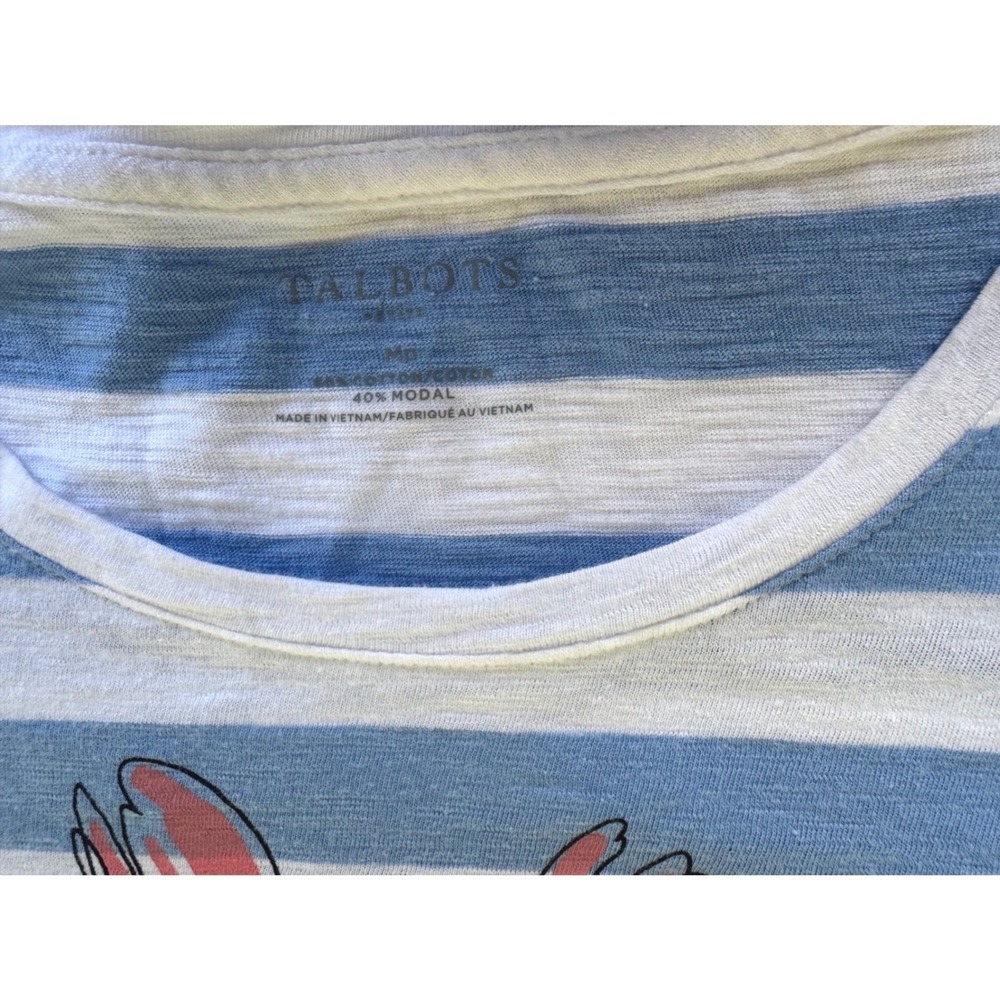 Talbots Striped Blouse Top 3/4 Sleeve Floral Size Medium Petite Nautical Coastal - Picture 8 of 8